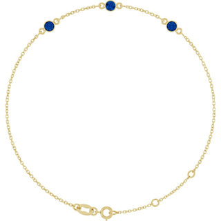14K Yellow Lab-Grown Blue Sapphire Bezel-Set Three-Stone 6 1/2-7 1/2" Bracelet