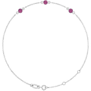 14K White Natural Pink Tourmaline Bezel-Set Three-Stone 6 1/2-7 1/2" Bracelet