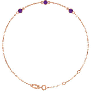 14K Rose Natural Amethyst Bezel-Set Three-Stone 6 1/2-7 1/2" Bracelet