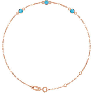 14K Rose Natural Aquamarine Bezel-Set Three-Stone 6 1/2-7 1/2" Bracelet