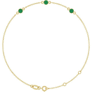 14K Yellow Lab-Grown Emerald Bezel-Set Three-Stone 6 1/2-7 1/2" Bracelet