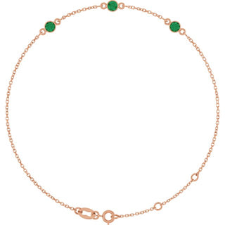 14K Rose Lab-Grown Emerald Bezel-Set Three-Stone 6 1/2-7 1/2" Bracelet