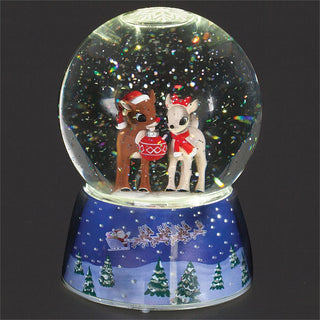 6-Inch Lighted Musical Swirl Dome Rudolph 120Mm - Lighted Base