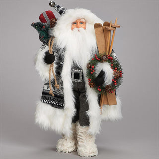 18-Inch Knit Coat Santa With Skis White And Grey Figure