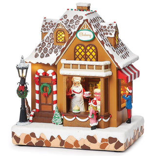 9.5-Inch Lighted Musical Santa's Bakery With Kids