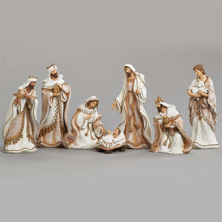 8.5-Inch 7-Piece St Nativity Woven Gold Trim Fabric Look