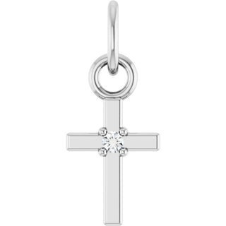 14K White .005 CT Natural Diamond Cross Pendant