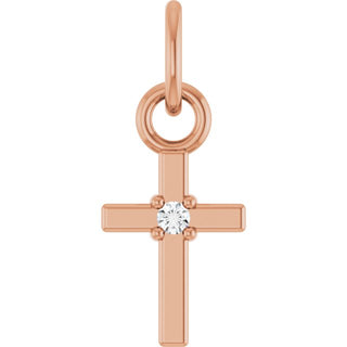 14K Rose .005 CT Natural Diamond Cross Pendant