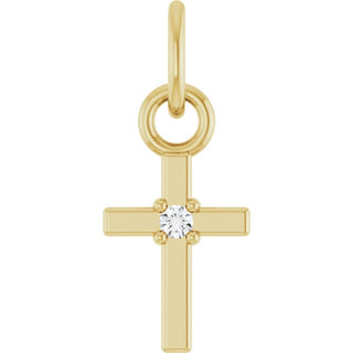 14K Yellow .005 CT Natural Diamond Cross Pendant