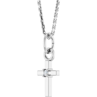 14K White .005 CT Natural Diamond Cross 16" Necklace