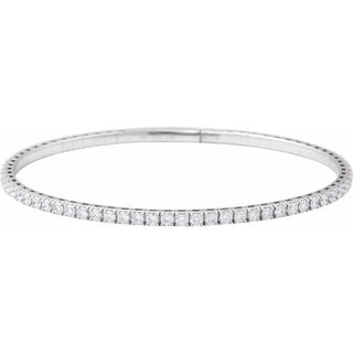 14K White 3 CTW Natural Diamond Flexible Bangle 7" Bracelet