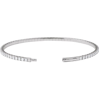 14K White 3 CTW Natural Diamond Flexible Bangle 7" Bracelet