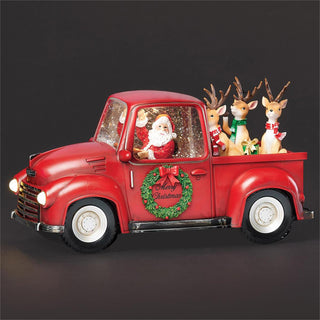 6-Inch Lighted Swirl Truck With Santa Driver And Reindeer