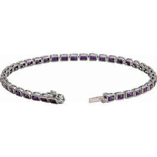 14K White Natural Amethyst Line 7" Bracelet