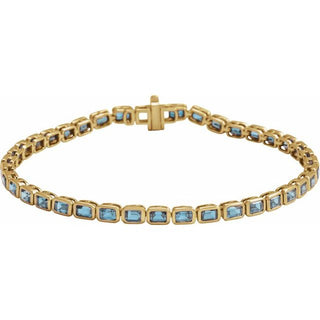 14K Yellow Natural Sky Blue Topaz Line 7" Bracelet