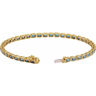 14K Yellow Natural Sky Blue Topaz Line 7" Bracelet