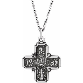 Sterling Silver 19x17.7 mm Four-Way Cross Medal 18" Necklace