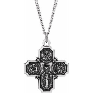 Sterling Silver 30x29 mm Four-Way Cross Medal 24" Necklace