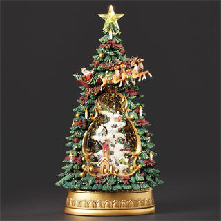 13.5-Inch Lighted Swirl Village Tree & Church - Santa & Sleigh