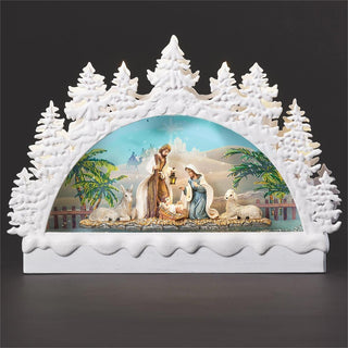 9-Inch Lighted Swirl Arch Holy Family - Print Background