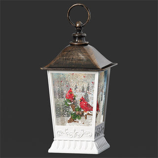 9.5-Inch Lighted Swirl Lantern Cardinals - Printed Background