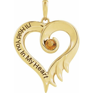 14K Yellow Natural Citrine & Engraved I'll Hold You In My Heart Pendant