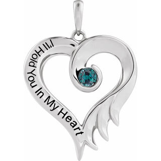 Sterling Silver Lab-Grown Alexandrite & Engraved I'll Hold You In My Heart Pendant