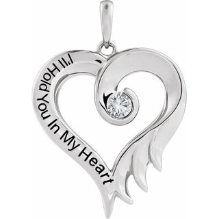 14K White Lab-Grown White Sapphire & Engraved I'll Hold You In My Heart Pendant