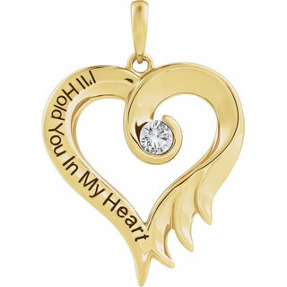 14K Yellow Lab-Grown White Sapphire & Engraved I'll Hold You In My Heart Pendant