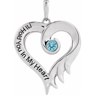 14K White Natural Blue Topaz & Engraved I'll Hold You In My Heart Pendant