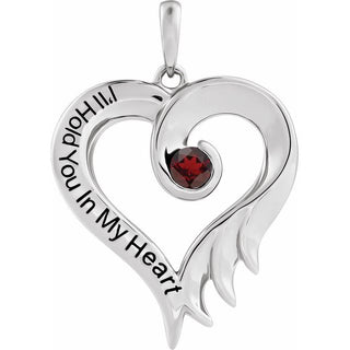 14K White Natural Mozambique Garnet & Engraved I'll Hold You In My Heart Pendant