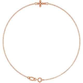 14K Rose Beaded Cross 7" Bracelet
