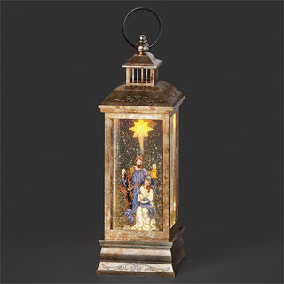 11-Inch Lighted Swirl Lantern Lit Star, Holy Family