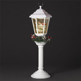 27.5-Inch Lighted Swirl Lamp Post Santa Over Town, Wreath