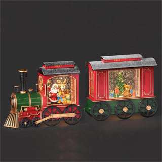 7.75-Inch Lighted Swirl Train Engine With Santa & Deer