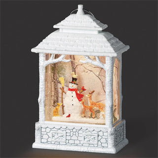10.5-Inch Lighted Swirl Lantern Snowman With Holly - Rustic