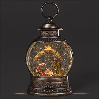 9.75-Inch Lighted Swirl Lantern Bronze - Holy Family