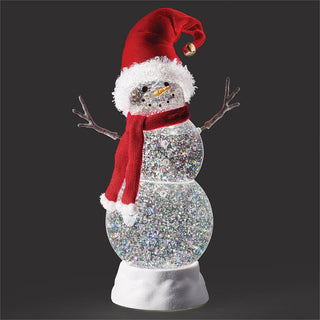 11.25-Inch Lighted Swirl Snowman With Santa Hat & Twig Arms