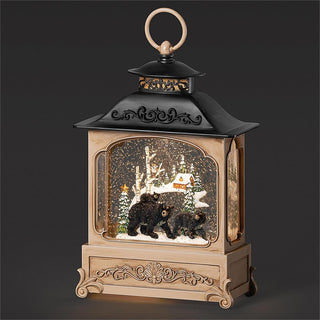 10.5-Inch Lighted Swirl Lantern Bear Family And Cabin