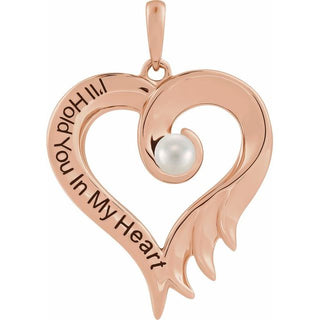 14K Rose Cultured White Freshwater Pearl & Engraved I'll Hold You In My Heart Pendant