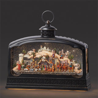 9.5-Inch Lighted Musical Swirl Lantern Nativity With Village