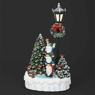 12.5-Inch Lighted Musical Gnomes Rotating On Ice Pond