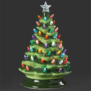 13.5-Inch Lighted Vintage Green Tree - Twinkling Light
