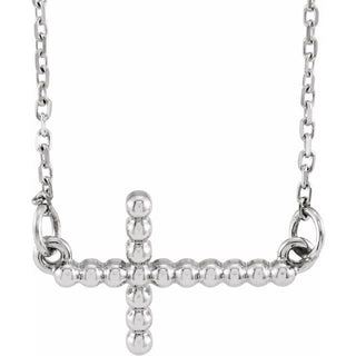 14K White 15.6x9.4 mm Sideways Beaded Cross 16.5" Necklace