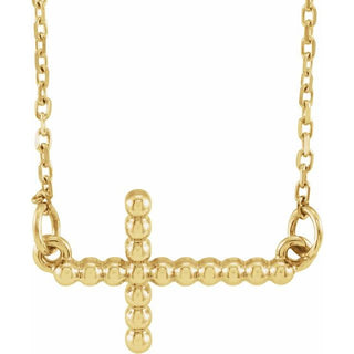 14K Yellow 15.6x9.4 mm Sideways Beaded Cross 16.5" Necklace