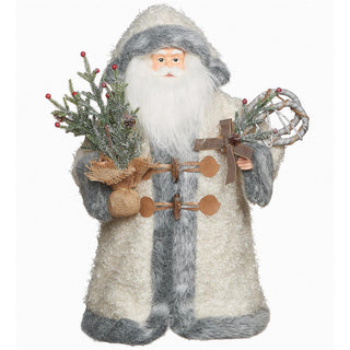 19-Inch White Santa Treetopper W/ Snowshoes & Tree, Grey Fur