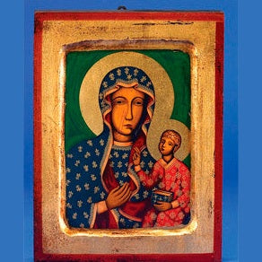 Lady of Czestochowa- Square- Hand-Carved and Painted