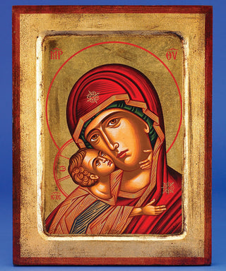 Glikofilous Sweet Kissing Madonna - Square-. Hand-Carved and Painted using Egg Yolk, Tempura,