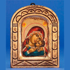 Hand Painted Gold Leaf Icon- Tender Mother-Russian Madonna 5" x 4" Icon