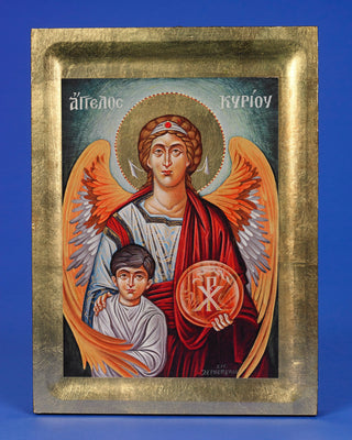 GUARDIAN ANGEL- Hand Painted Gold Leaf- 11-1/2 x 9-1/4 x 1